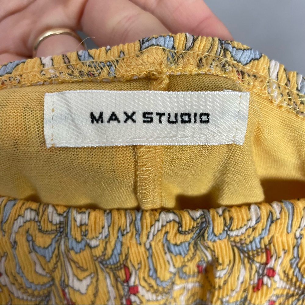 Max Studio Skirt Yellow Floral Chiffon Smocked Shirred Spring‎ Flirty Lined Gray - Picture 3 of 13